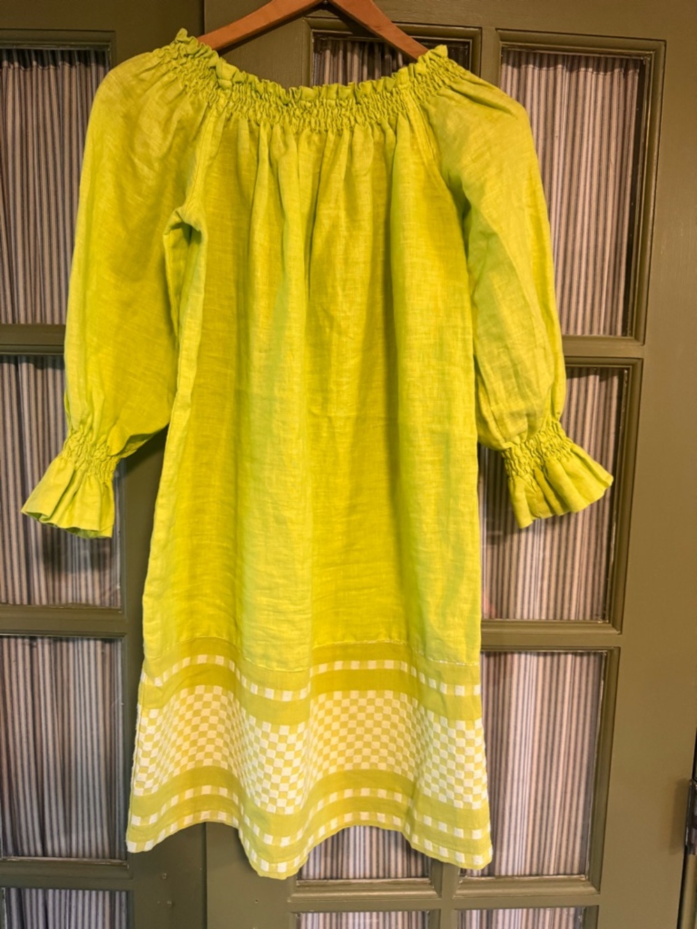 Haris Cotton Lime Green Linen Dress